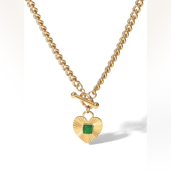 18K Gold Plated Heart Pendent Chunky Chain Necklace - Picture 1 of 6